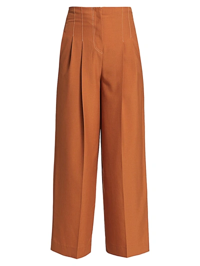 Shop Lvir Pleasant Utility Wool Contrast Stitch Wide Pants In Orange