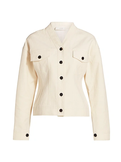 Shop Lvir Pleasant Utility Collarless Short Cotton Jacket In Cream