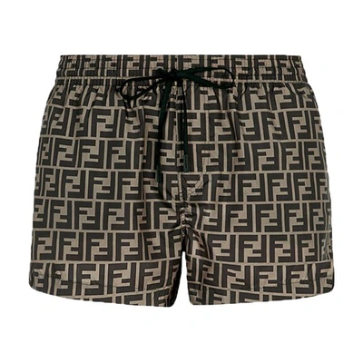 Shop Fendi Swim Shorts In Marron