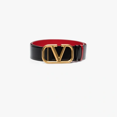 Shop Valentino Black Vlogo Signature Reversible Leather Belt