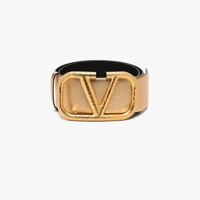 Shop Valentino Gold Vlogo Wide Leather Belt