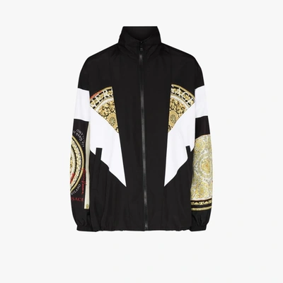 Shop Versace Black Baroque Mosaic Panelled Zip-up Track Jacket