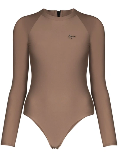 Shop Abysse Embroidered Logo Surf Bodysuit In Brown