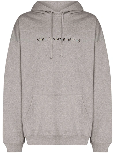 Shop Vetements Friendly Logo-print Hoodie In Grey