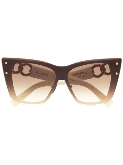 Shop Balmain Eyewear X Akoni Chain-arm Sunglasses In Brown
