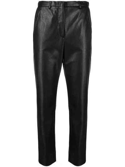 Shop Incotex Leather-effect Cropped Trousers In Black