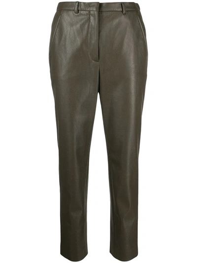 Shop Incotex Leather-effect Cropped Trousers In Green