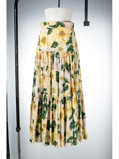 Shop Dolce & Gabbana Floral-print Tiered Skirt In Yellow