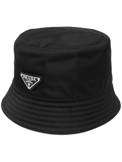 Shop Prada Logo Plaque Bucket Hat In Black