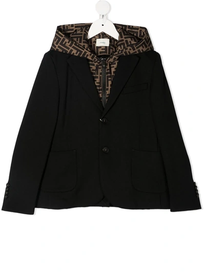 Shop Fendi Ff-logo Hooded Lining Blazer In Black