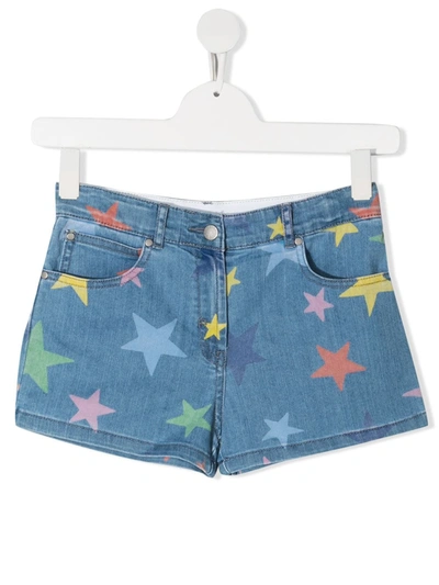 Shop Stella Mccartney Teen Star-print Denim Shorts In Blue