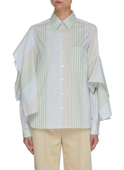 Shop Jw Anderson Multi Stripe Ruffle Drape Sleeve Shirt In Multi-colour