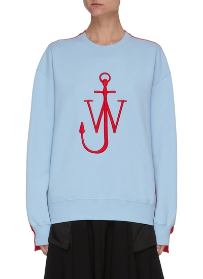 Shop Jw Anderson Contrast Colour Fleece Back Anchor Logo Cotton Sweatshirt In Blue,red