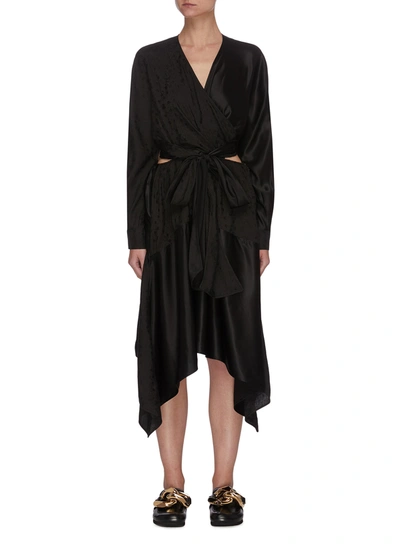 Shop Jw Anderson Cut Out Side Wrap Jacquard Midi Dress In Black