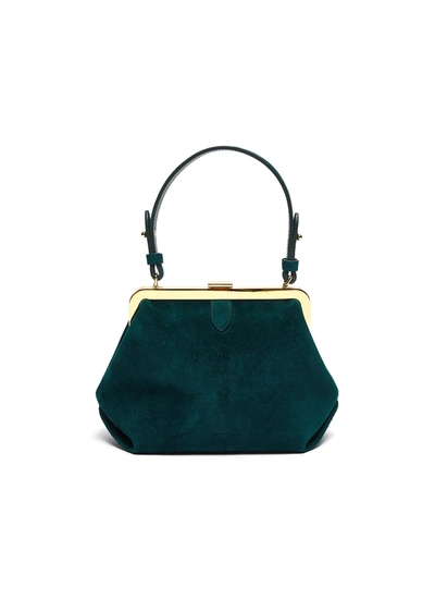 Shop Khaite 'agnes' Metal Clasp Top Handle Small Suede Bag In Green