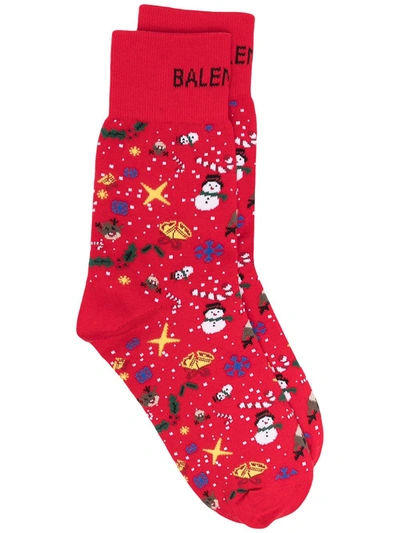 Shop Balenciaga Christmas-motif Knitted Socks In Red