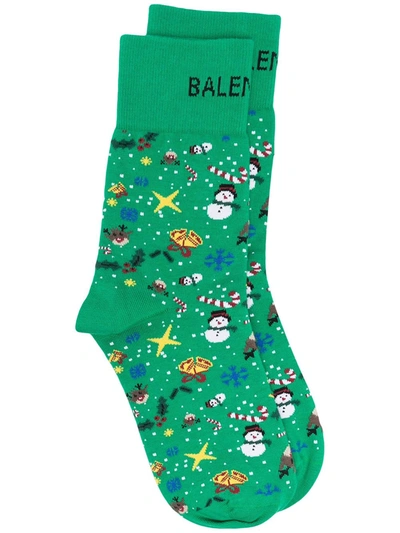 Shop Balenciaga Christmas-motif Knitted Socks In Green