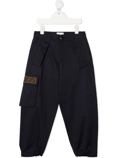 Shop Fendi Ff-logo Embroidered Trousers In Blue