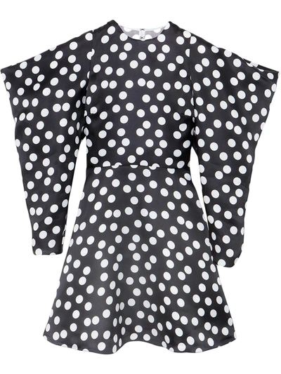 Shop Carolina Herrera Geometric-sleeve Polka-dot Dress In Black