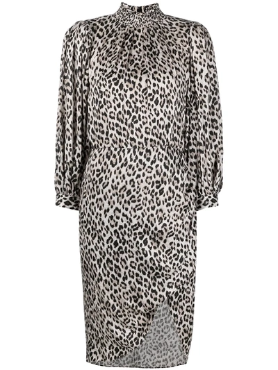 Shop Alice And Olivia Leopard-print Draped-sleeve Midi Dress In Neutrals