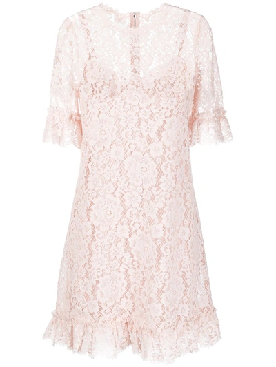 Shop Dolce & Gabbana Floral Lace Mini Dress In Pink