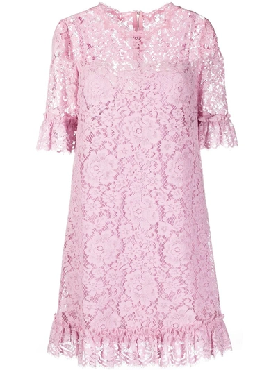 Shop Dolce & Gabbana Floral Lace Mini Dress In Pink