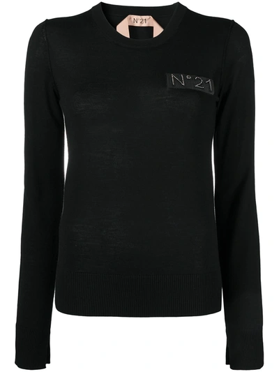 Shop N°21 Rhinestone Logo Patch Jumper In Black