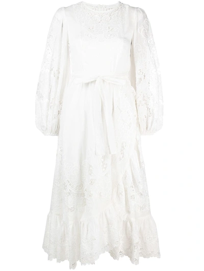 Shop Zimmermann Lace-panelled Wrap Dress In White