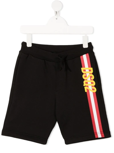Dsquared2 Teen Logo Stripe-print Shorts In Black