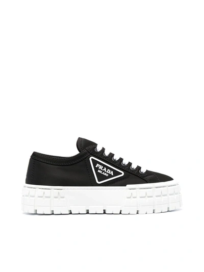 Shop Prada Logo-patch Flatform Sneakers In Black