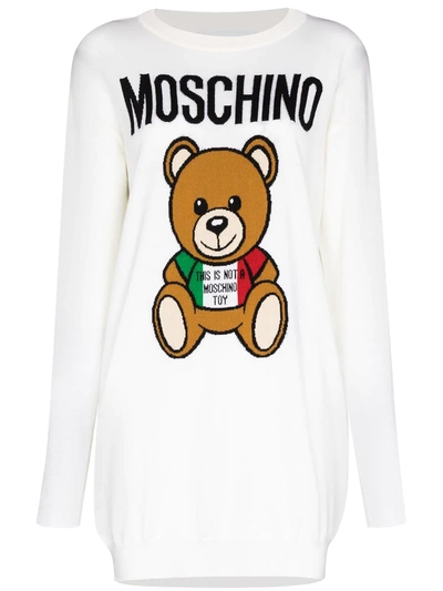 Shop Moschino Teddy Bear Wool Mini Dress In White