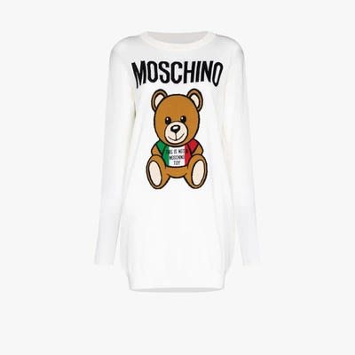 Shop Moschino White Teddy Bear Wool Mini Dress