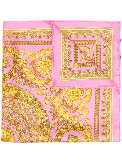 Shop Versace Printed Silk Foulard In Pink