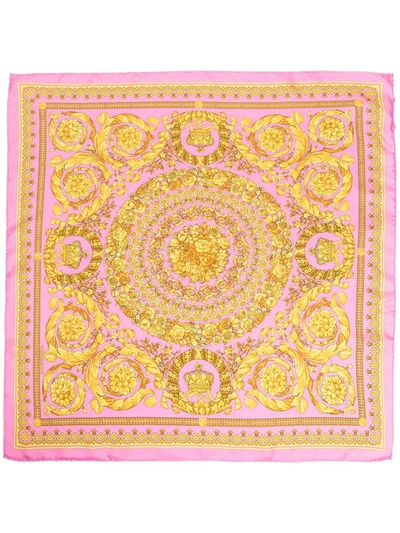 Shop Versace Printed Silk Foulard In Pink