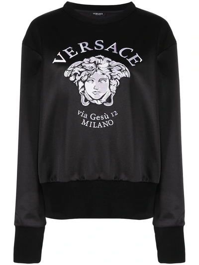 Shop Versace Embroidered Logo Sweatshirt In Black