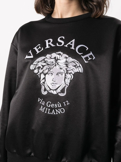 Shop Versace Embroidered Logo Sweatshirt In Black