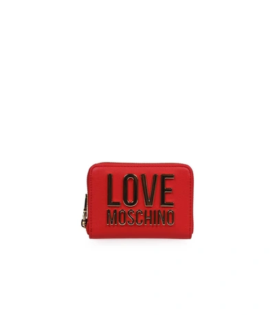 Shop Love Moschino Red Small Wallet With Gold Logo In Rosso