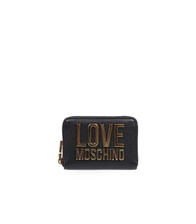 Shop Love Moschino Black Small Wallet With Gold Logo In Nero