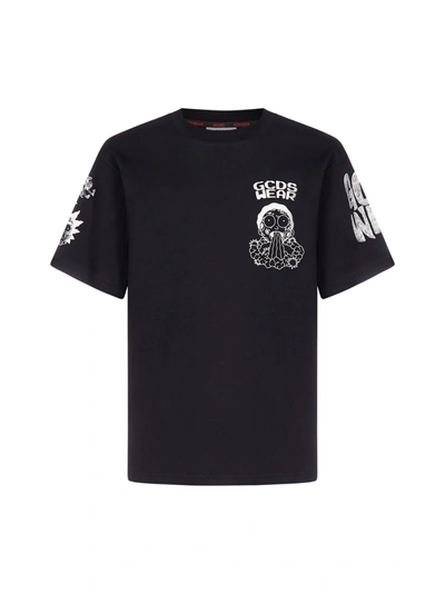 Shop Gcds Logo And Print Cotton T-shirt In Black
