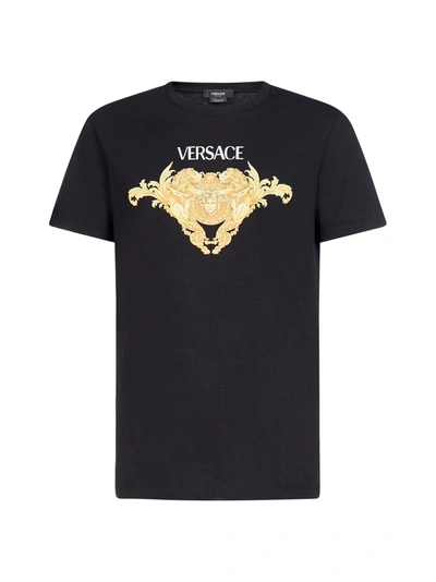 Shop Versace Logo And Print Cotton T-shirt In Nero