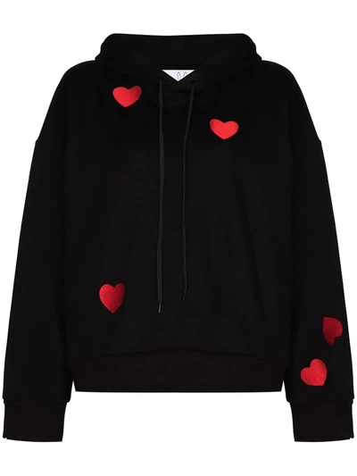 Shop Natasha Zinko Embroidered Glitter Hearts Hoodie In Black