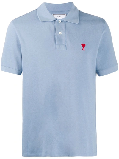Shop Ami Alexandre Mattiussi Logo-embroidered Polo Shirt In Blue