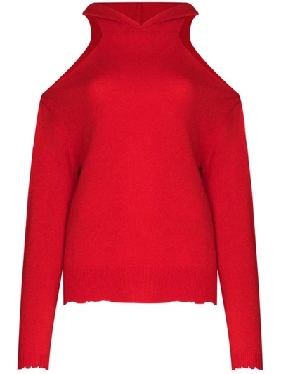 Shop Rta Cut-out Shoulders Hooded Jumper In Red