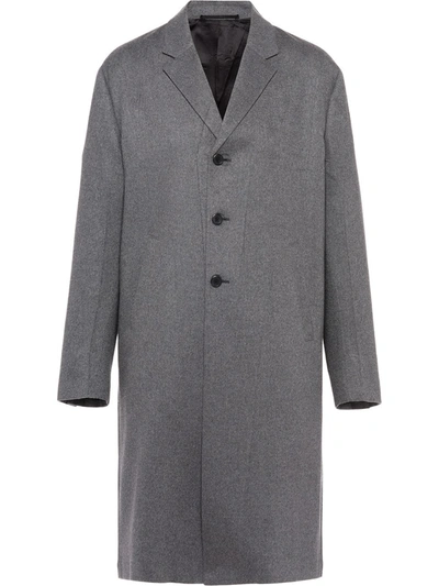Shop Prada Single-breasted Cashmere Coat In Grey