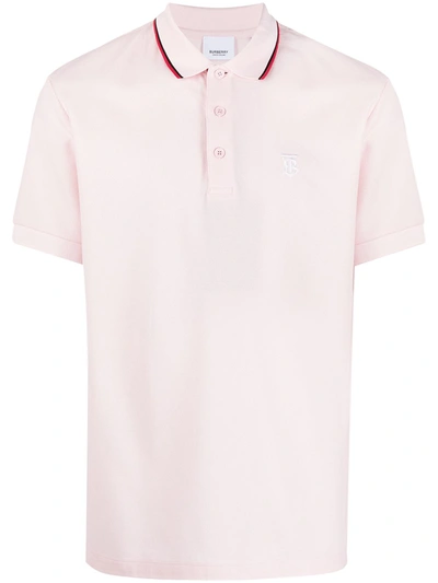 Shop Burberry Embroidered Logo Polo Shirt In Rosa
