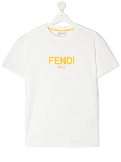 Shop Fendi Teen Logo Print T-shirt In White