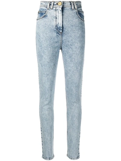Shop Balmain Acid Wash Skinny Jeans In Blue