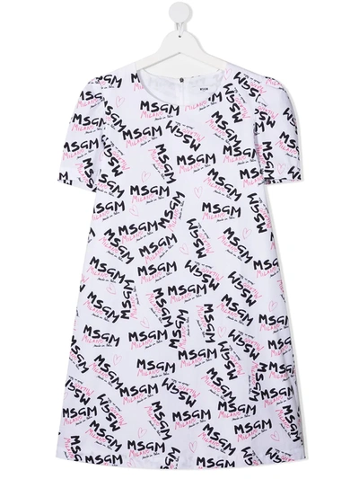 Shop Msgm Teen Logo Print T-shirt Dress In White