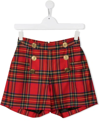 Shop Balmain Tartan Check Shorts In Red