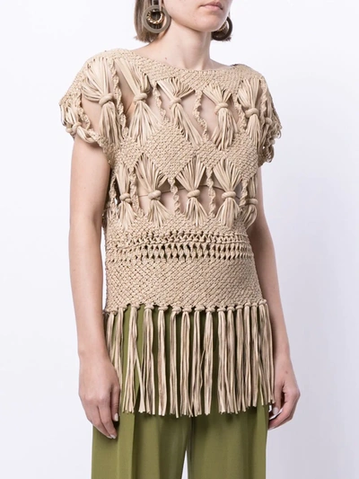 Pre-owned Gucci Crocheted Leather Top In Brown